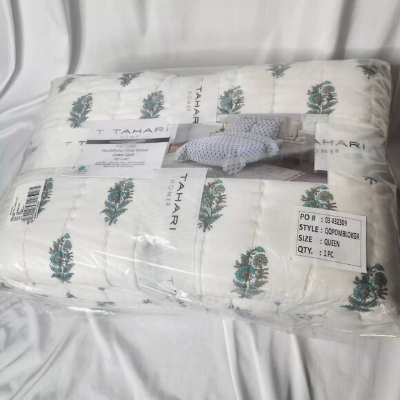 Tahari HANDCRAFTED IN INDIA Cotton Hand Stitched Block Print Quilt - Picture 2 of 2